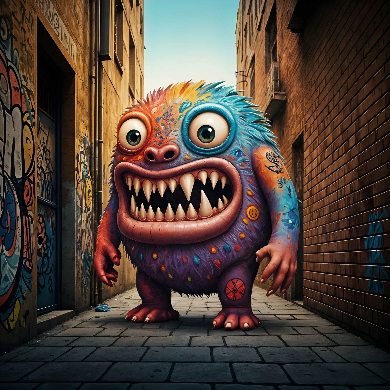 Friendly Paint Monster in Graffiti Alleyway