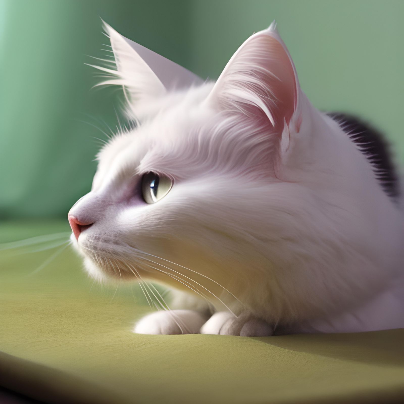Fluffy White Cat Portrait