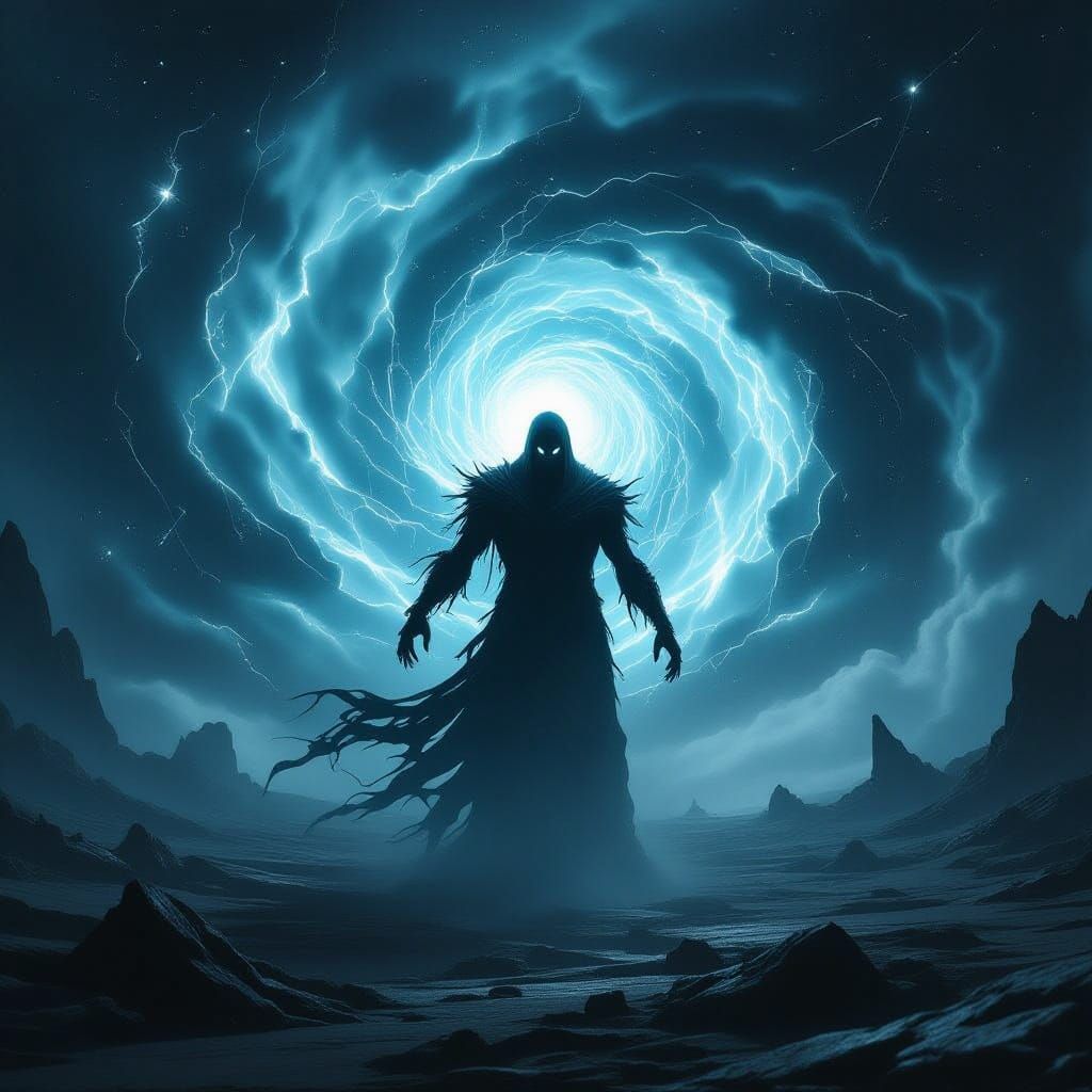 Shadowy Demon Emerges from Cosmic Vortex