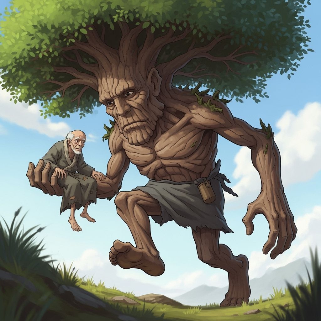 Giant Tree Carries Old Man: Fantasy Art
