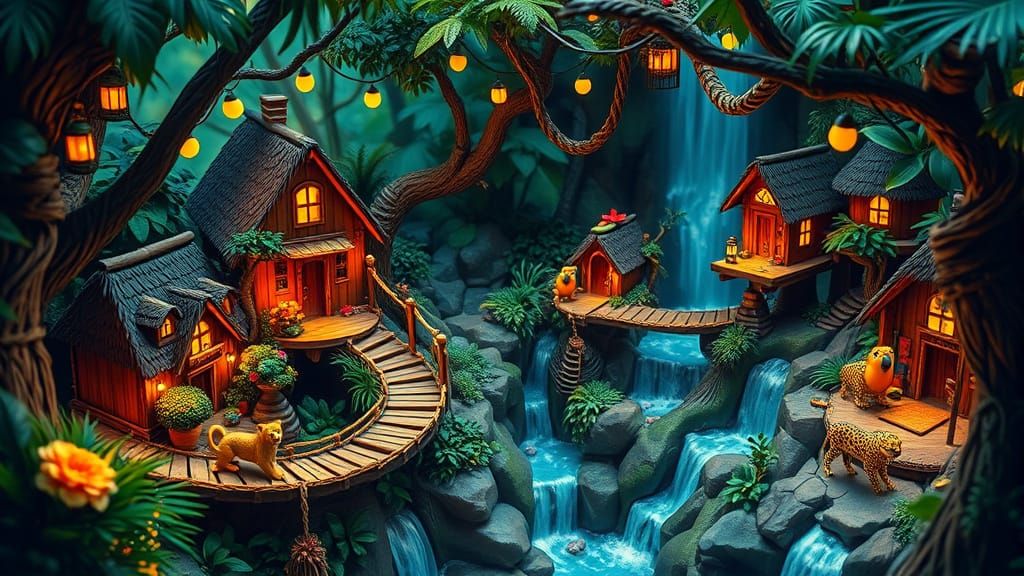 Lush Jungle Village with Treehouse Homes
