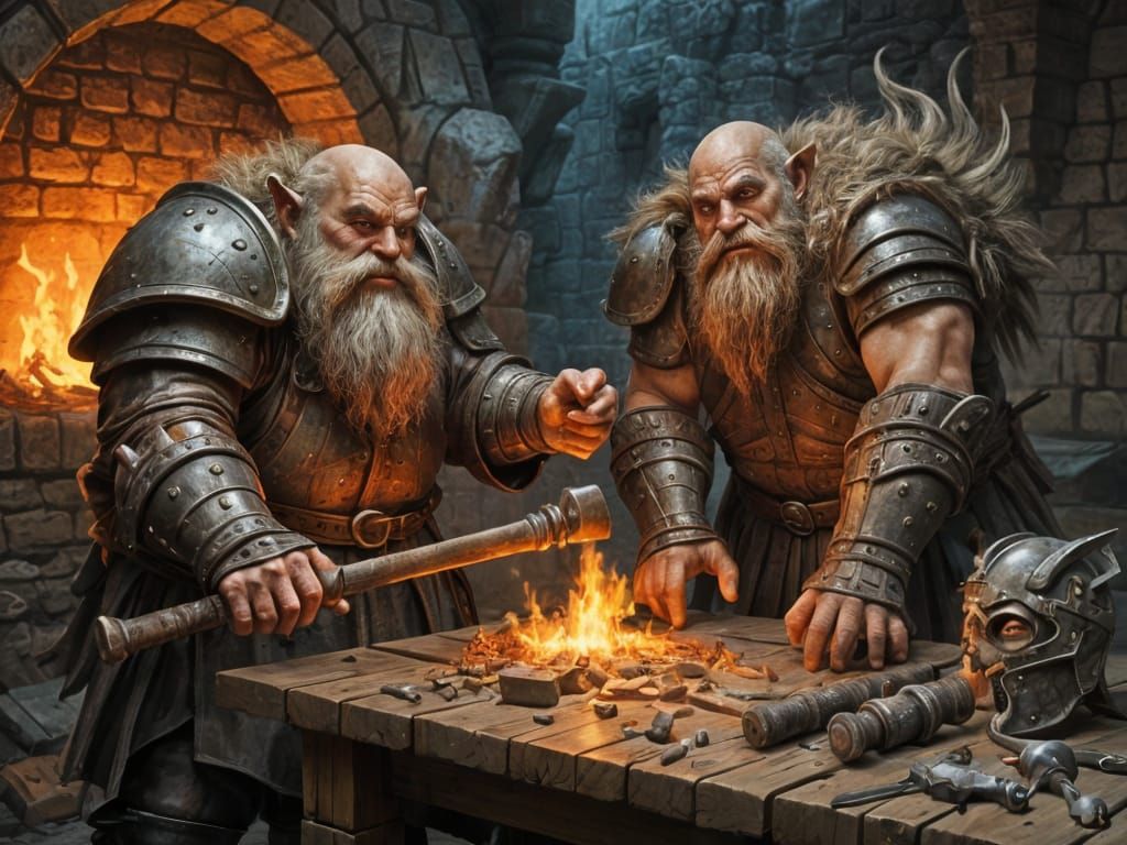 Dwarves Forge Battleaxe and Helmet in Fiery Foundry