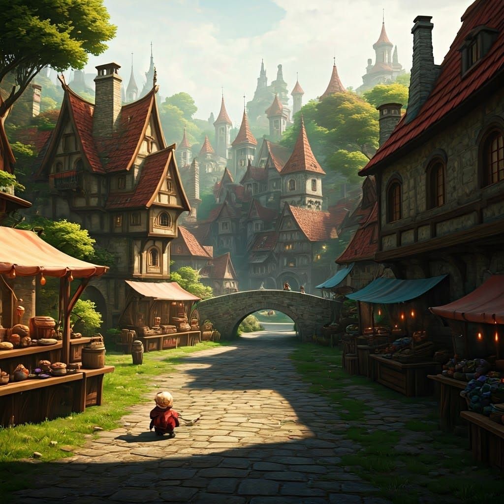 Whimsical Dwarf Cityscape in Fantasy Concept Art Style