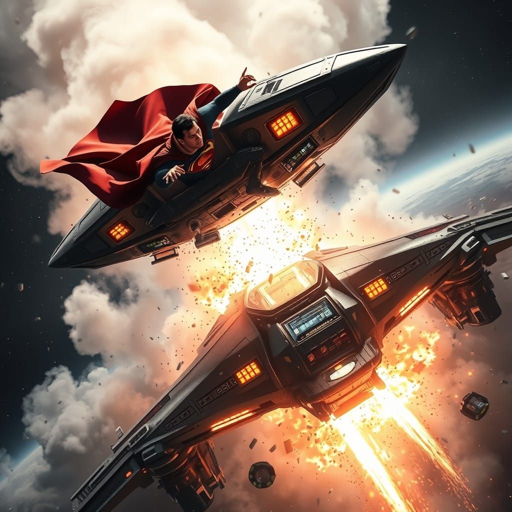 Superman Spaceship Crash Landing on Futuristic Station