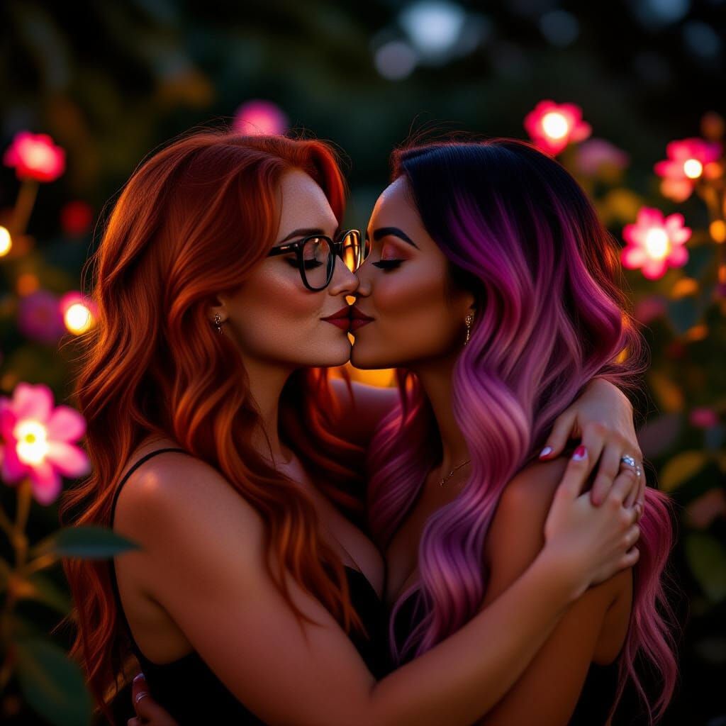 Passionate Kiss in a Glowing Garden