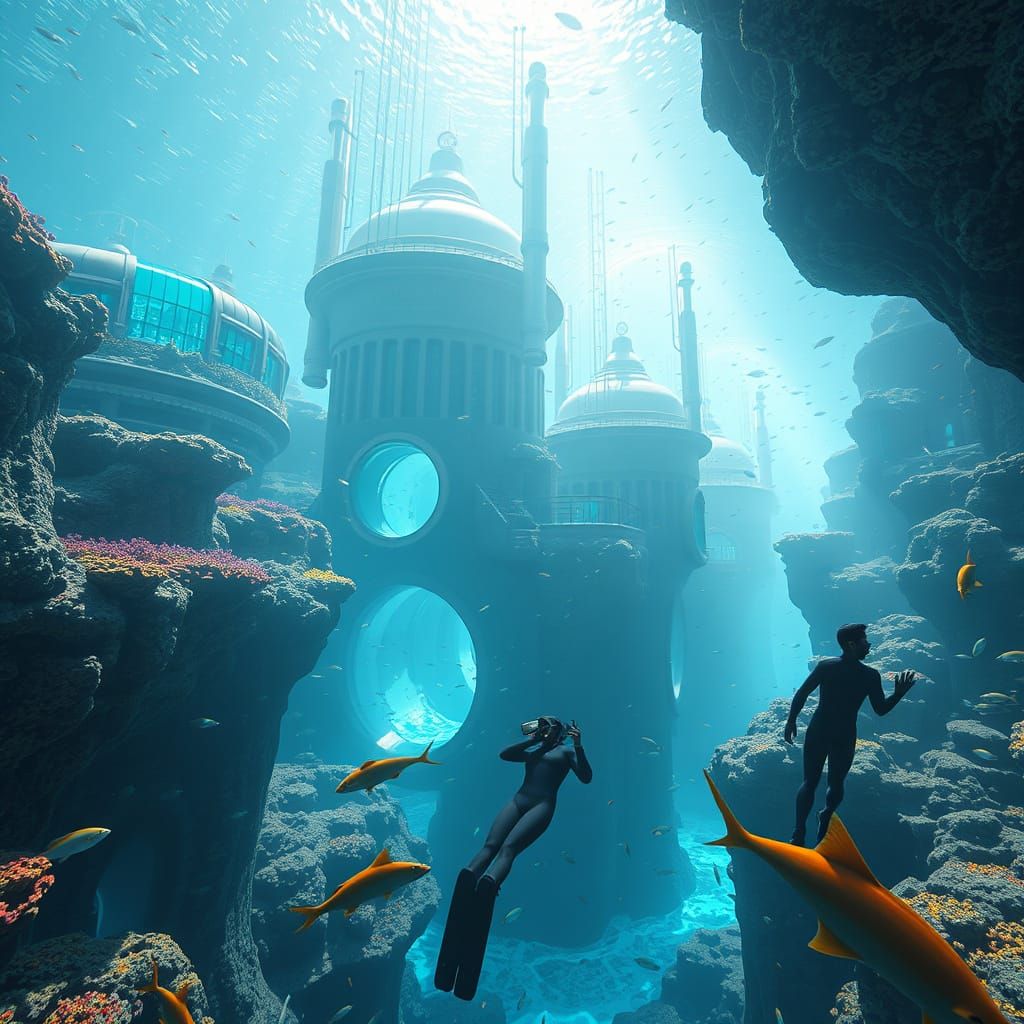Futuristic Underwater City Utopia in Bioluminescent Style