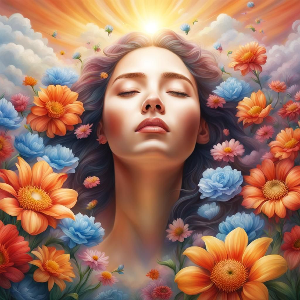 Woman's Birth from Flower: Hyperrealistic Photorealistic Ima...