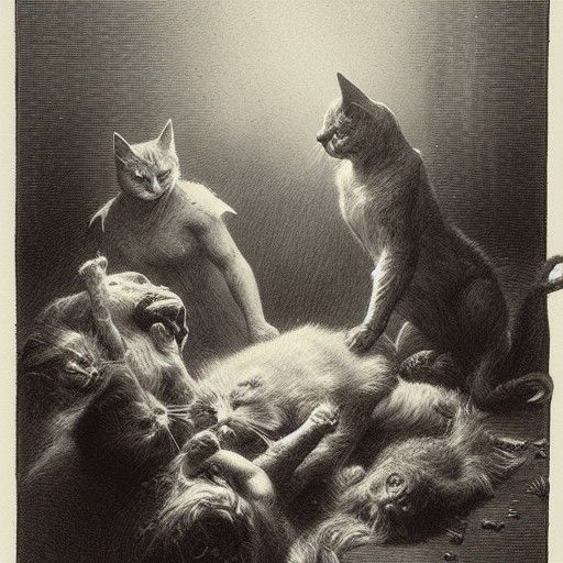 Horrific Cats Laughing: A Gothic Horror Scene