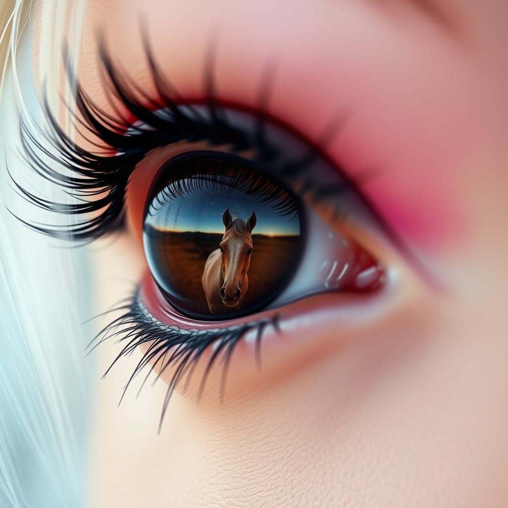 Elegant Brown Eye Reflects Majestic White Horse