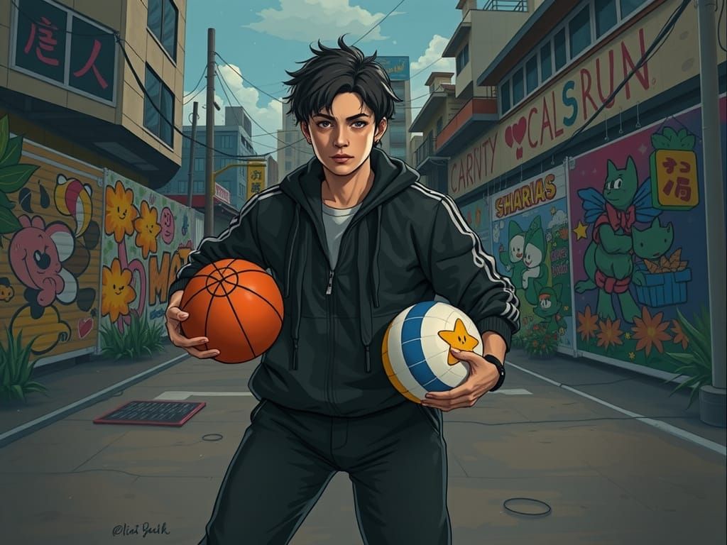 Energetic Woman in Orange Jumpsuit, Lively Art