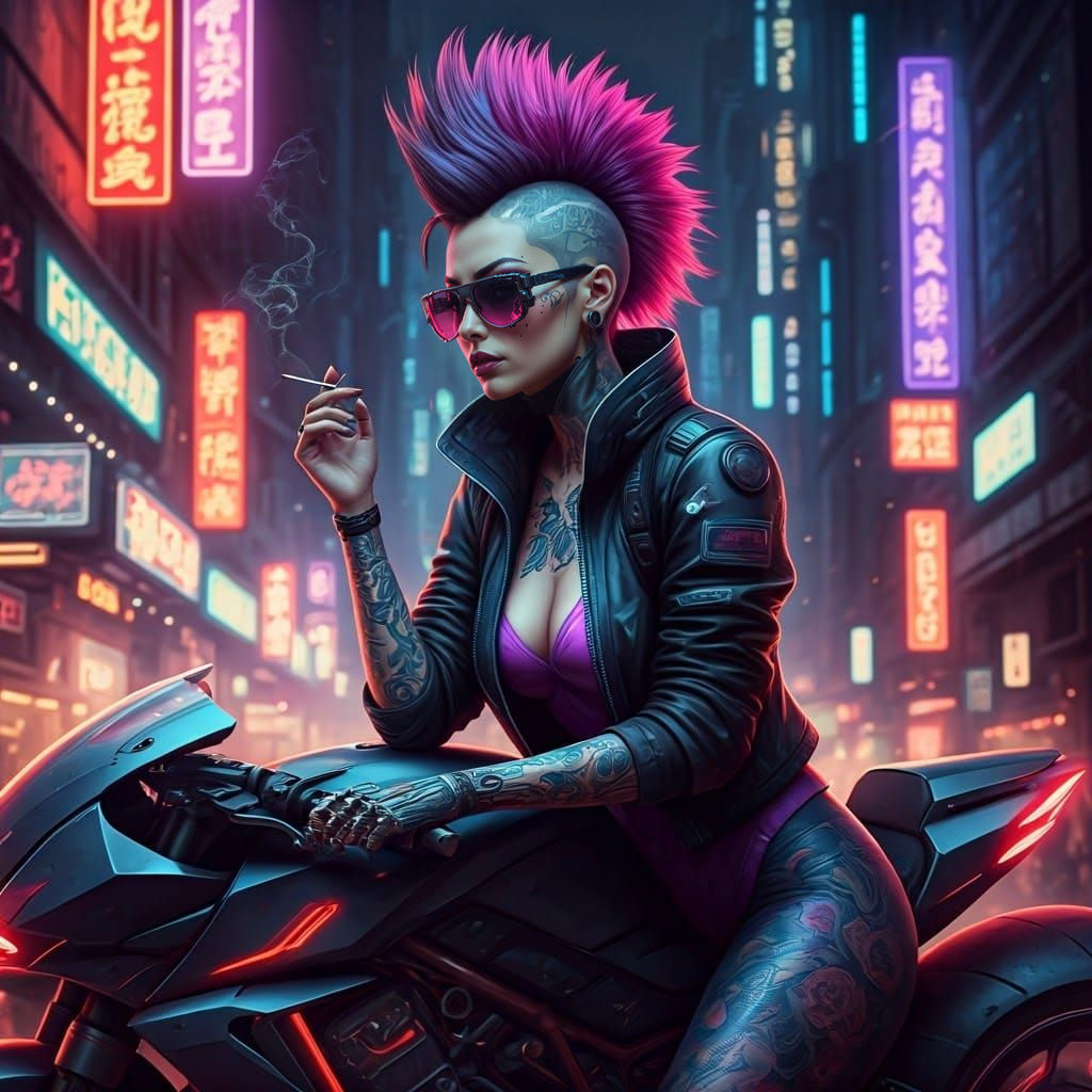 Cyberpunk Goddess in Neon Hued Glamour