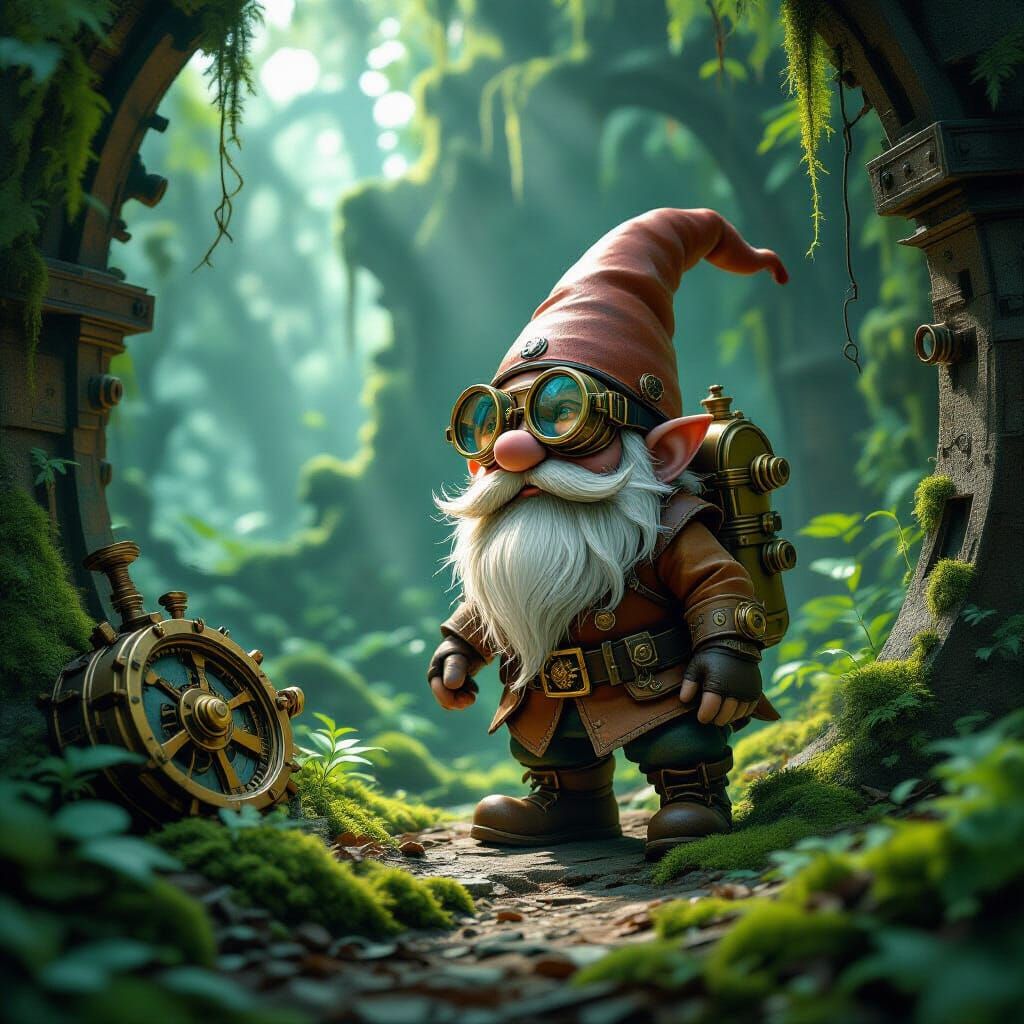 Gnome Explorer in Frozen Steampunk Ruins