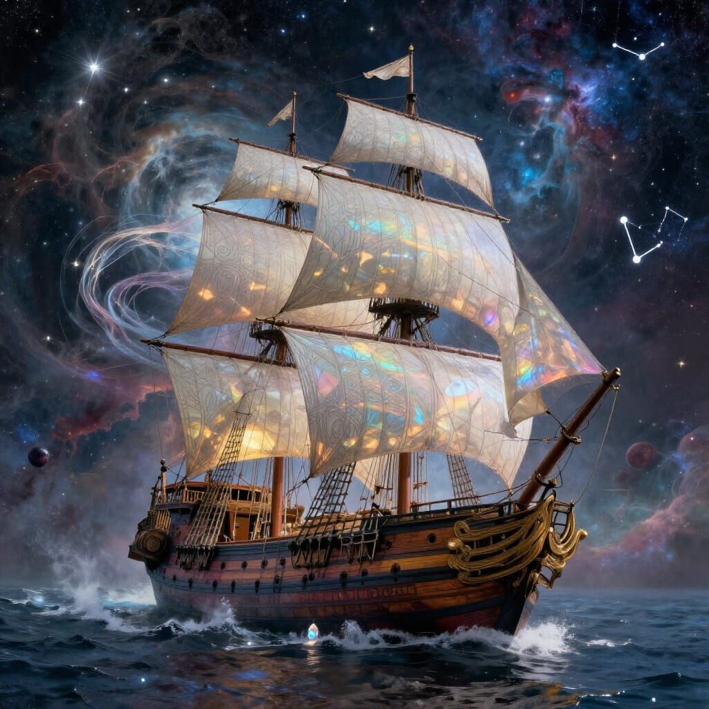 Cosmic Galleon Sailing Through Starry Nebulae