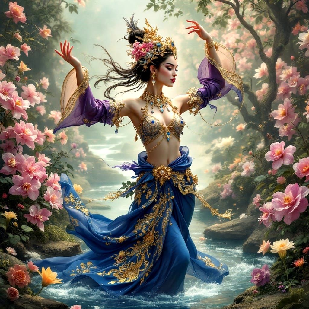 Ethereal Fantasy Apsara in a Celestial Garden Paradise