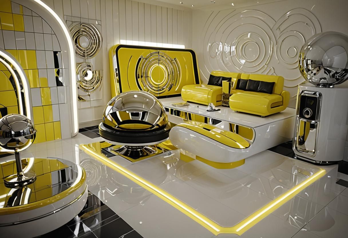 Retro-Futuristic Living Room with Art Deco Influence
