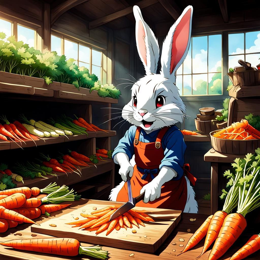 Br'er Rabbit Chopping Carrots in Anime Style