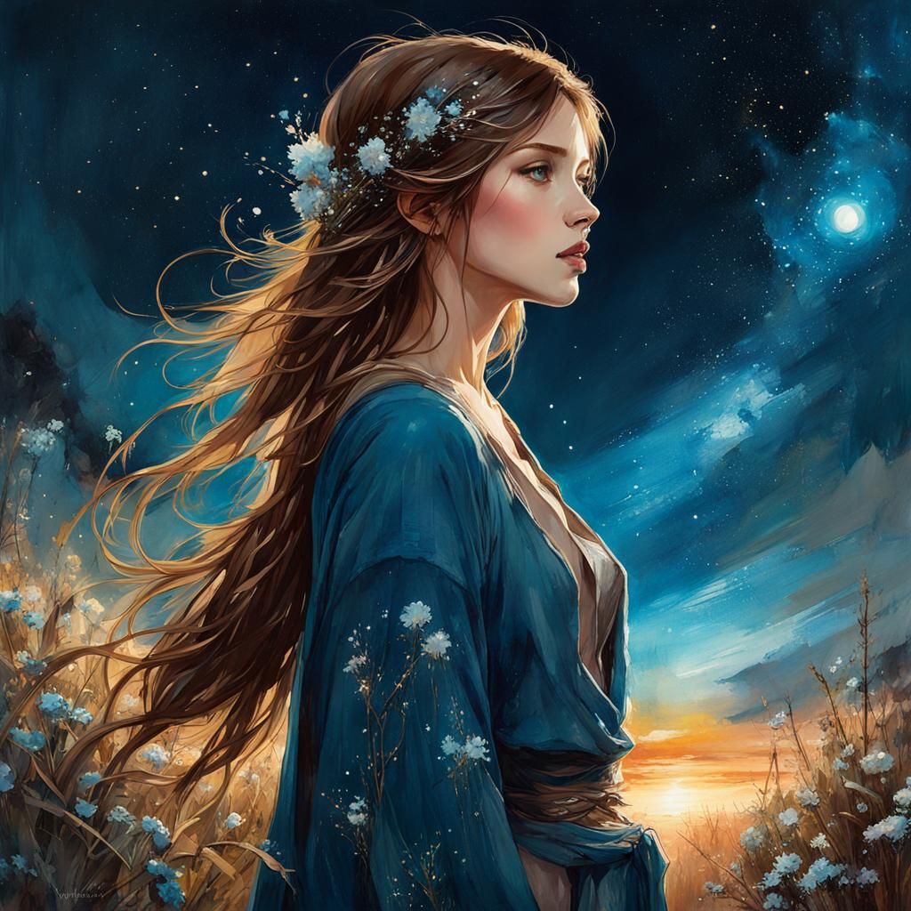 Snowy Spring Morning Digital Watercolor Illustration