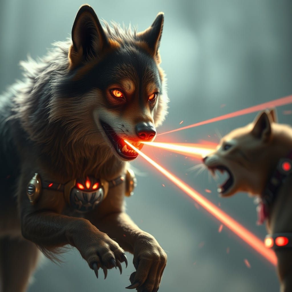 Cyberpunk Canine Unleashes Laser Beams in Devastating Blast