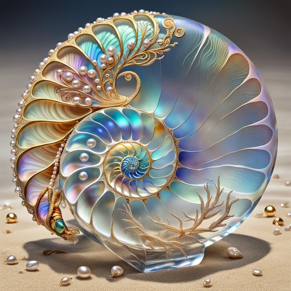Crystal Nautilus Shell with Gold Filigree