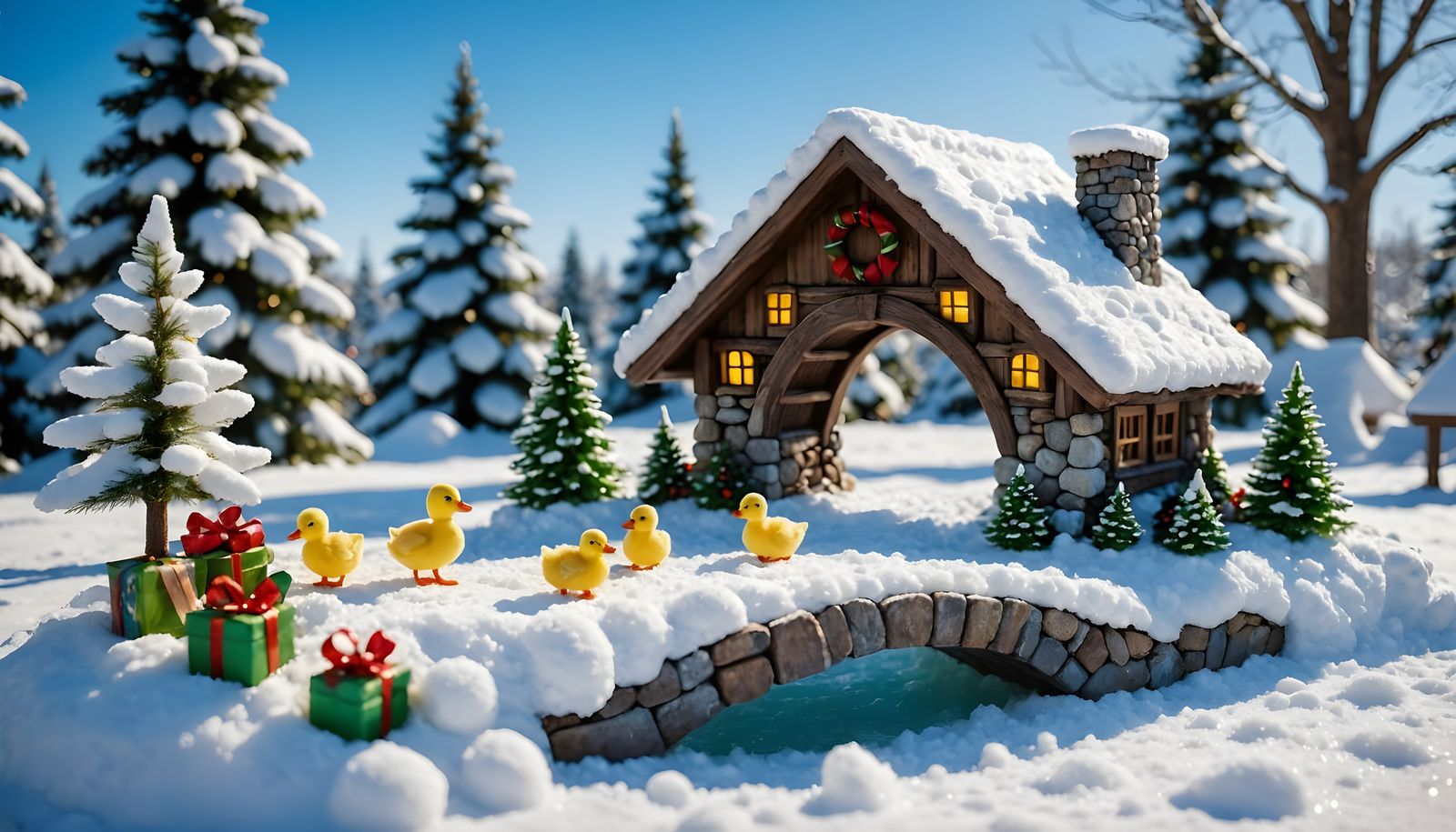 Winter Wonderland Christmas Scene in Vibrant Colors