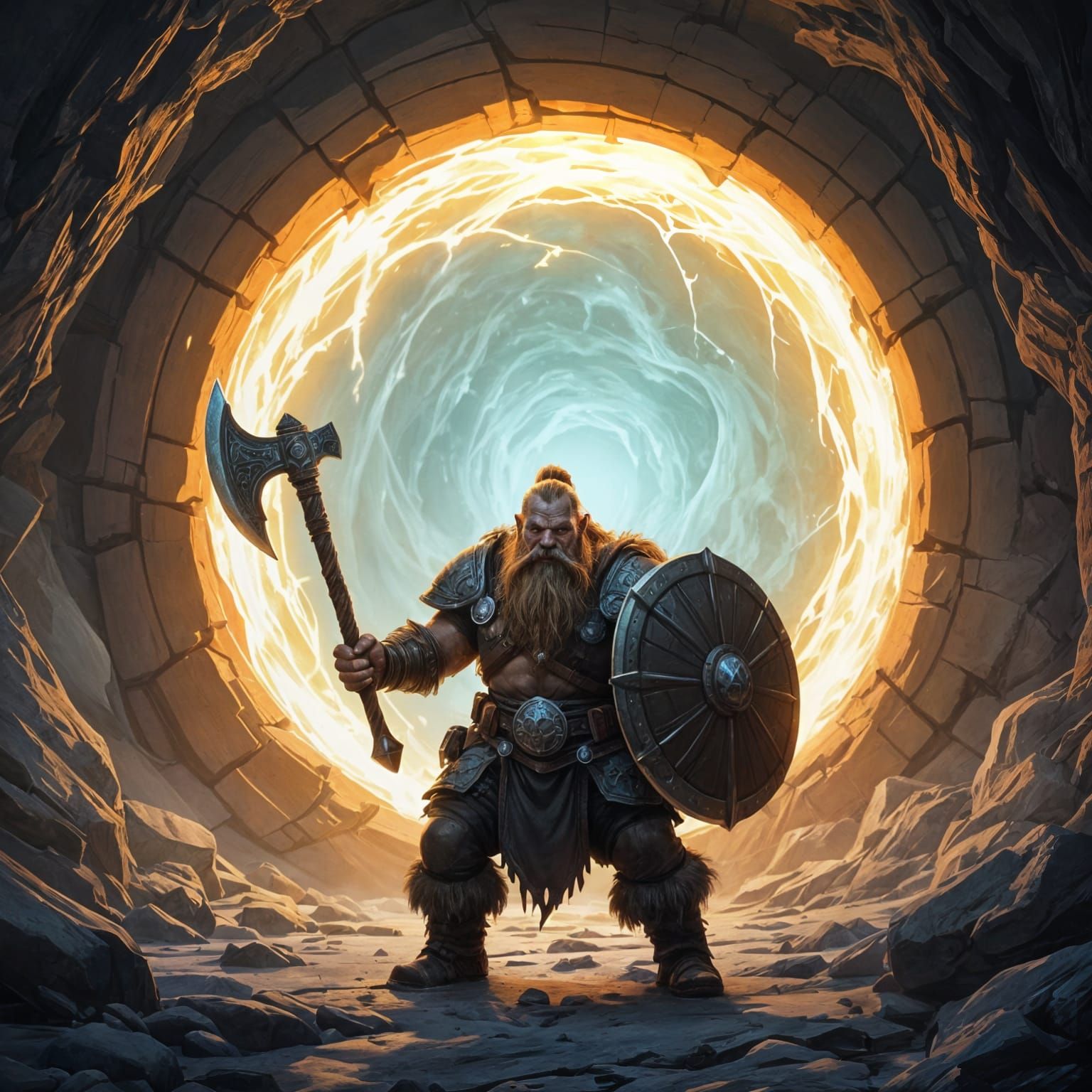 Dwarven Warrior Guarding a Magic Portal