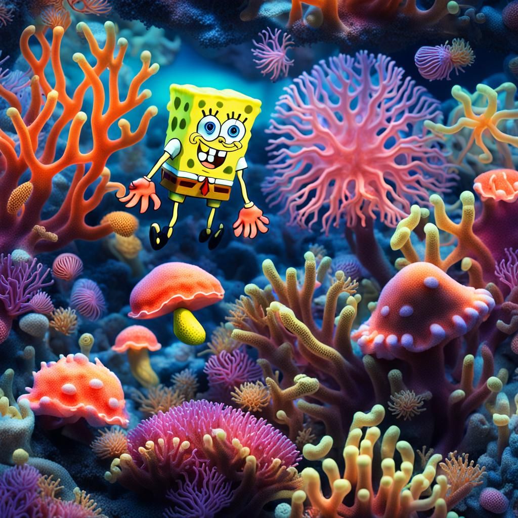 SpongeBob and Patrick in Biofluorescent Coral Reef