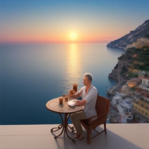 Sunset Coffee on the Amalfi Coast: Wide-Angle View