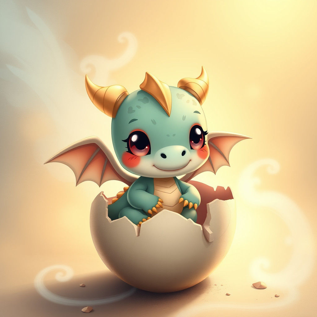 Chibi Dragon Hatching: Kawaii Style with Pastel Colors