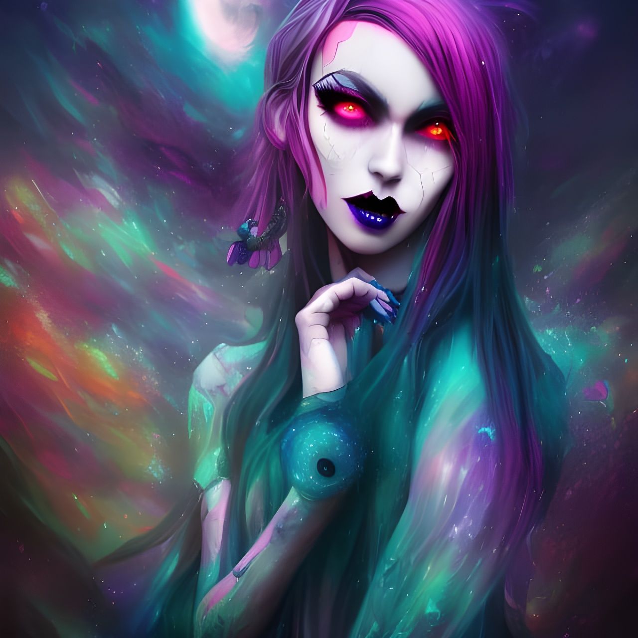 Gorgeous Goth Anime Lady in Colorful Digital Painting