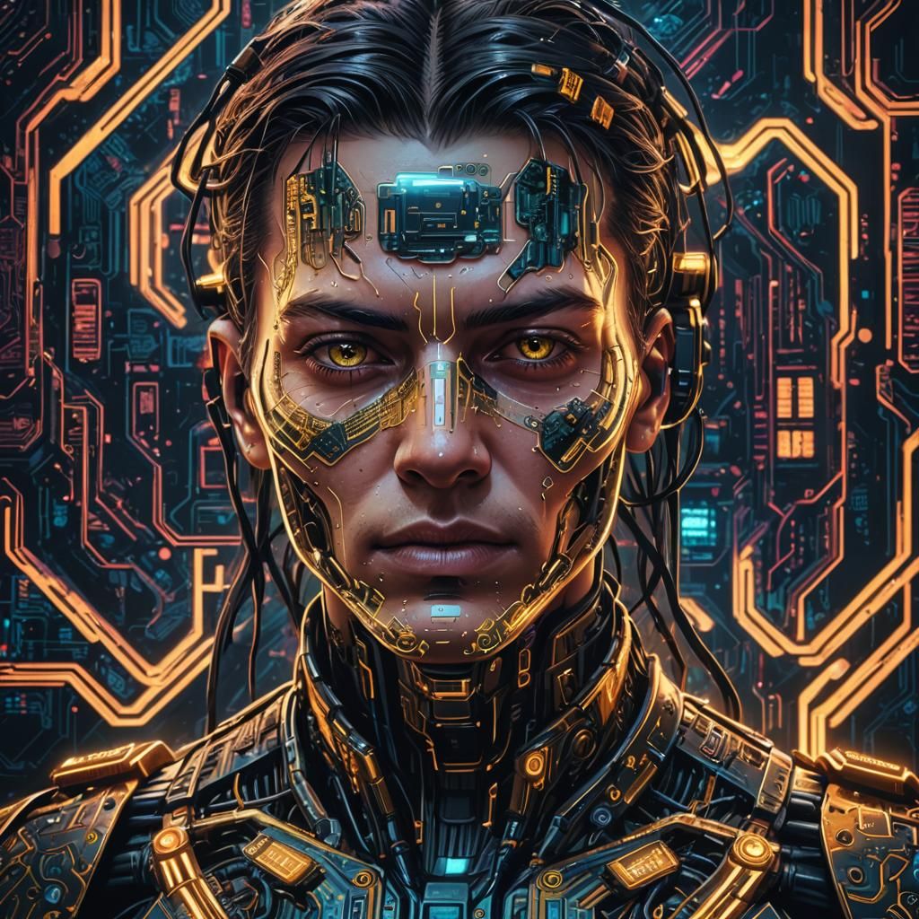 Cyberpunk Portrait: Half Human, Half ICU Chip Implant