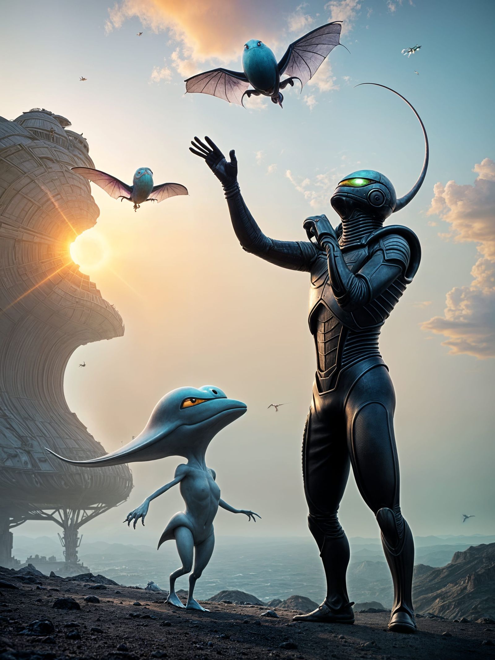 Alien Cartoon Party in Surreal Maximalist Style