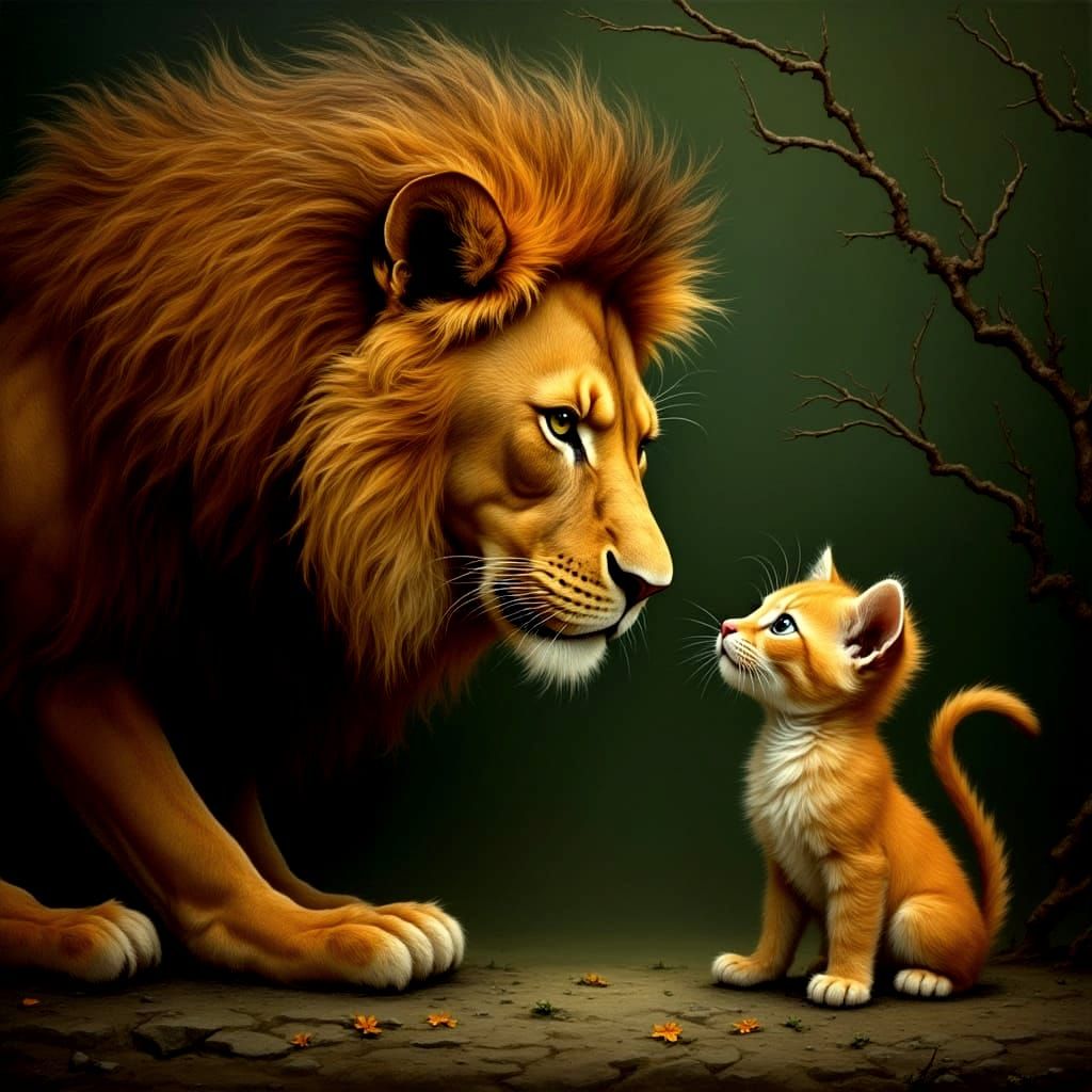 Unlikely Friends, Lion and Kitten