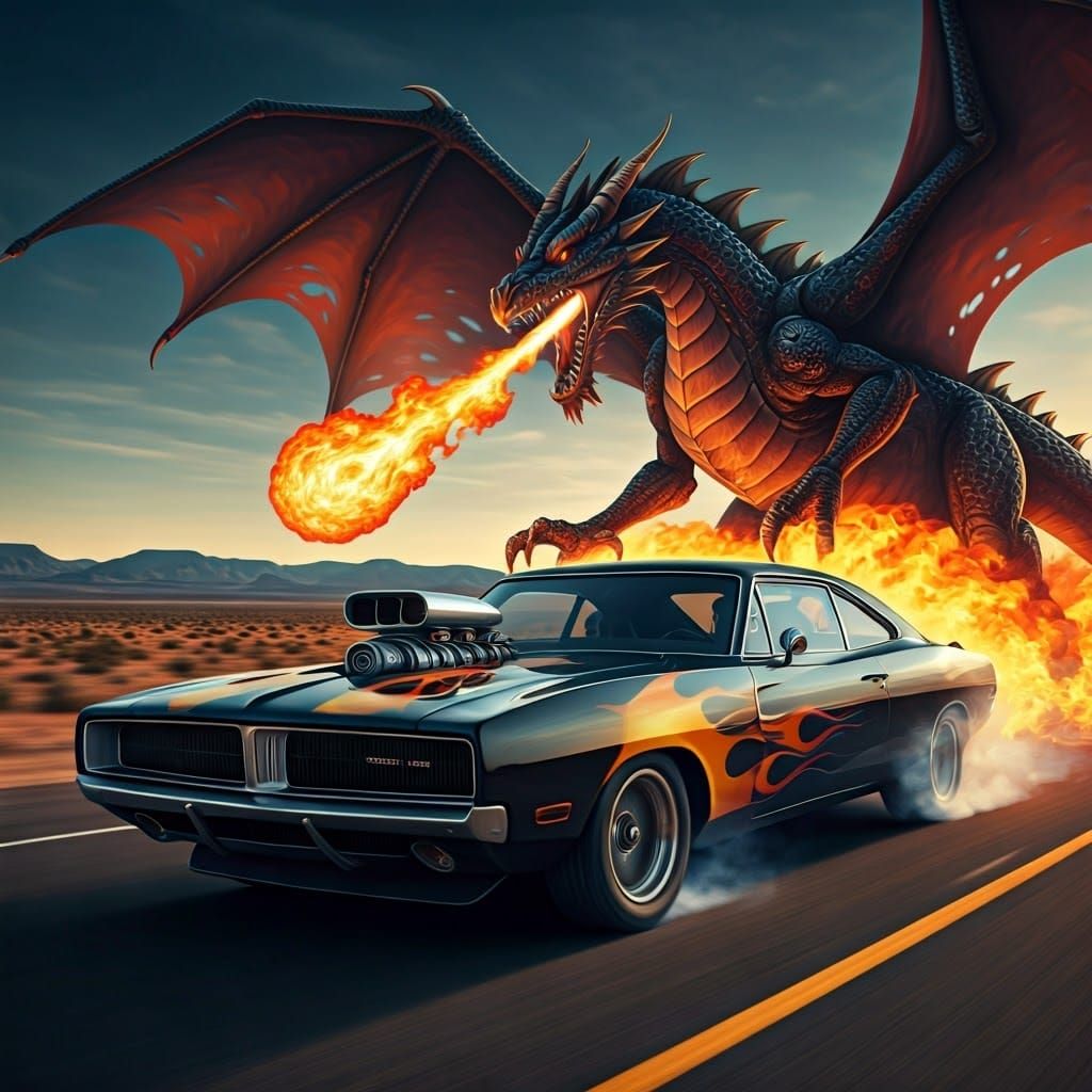 Cyberpunk Dragons Engulfed in Flames