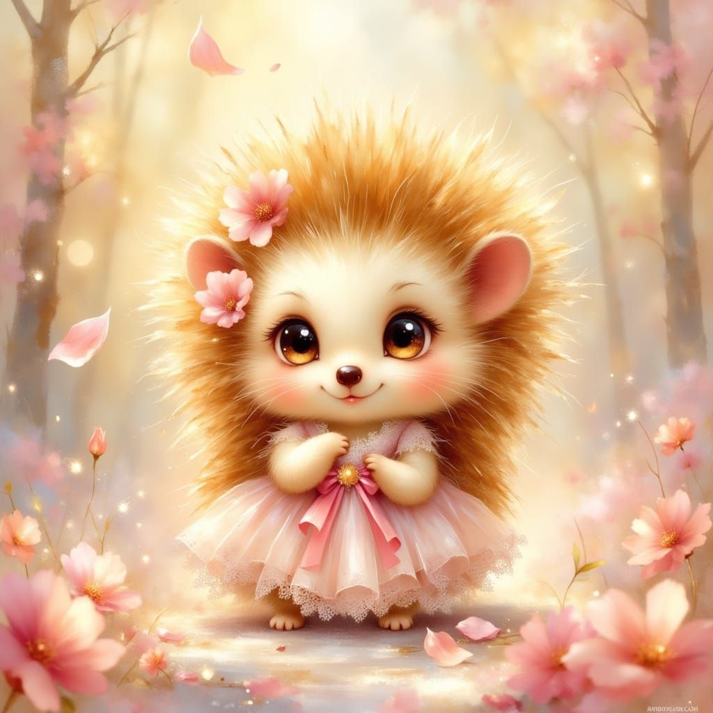 Adorable Chibi Hedgehog in Whimsical Digital Painting