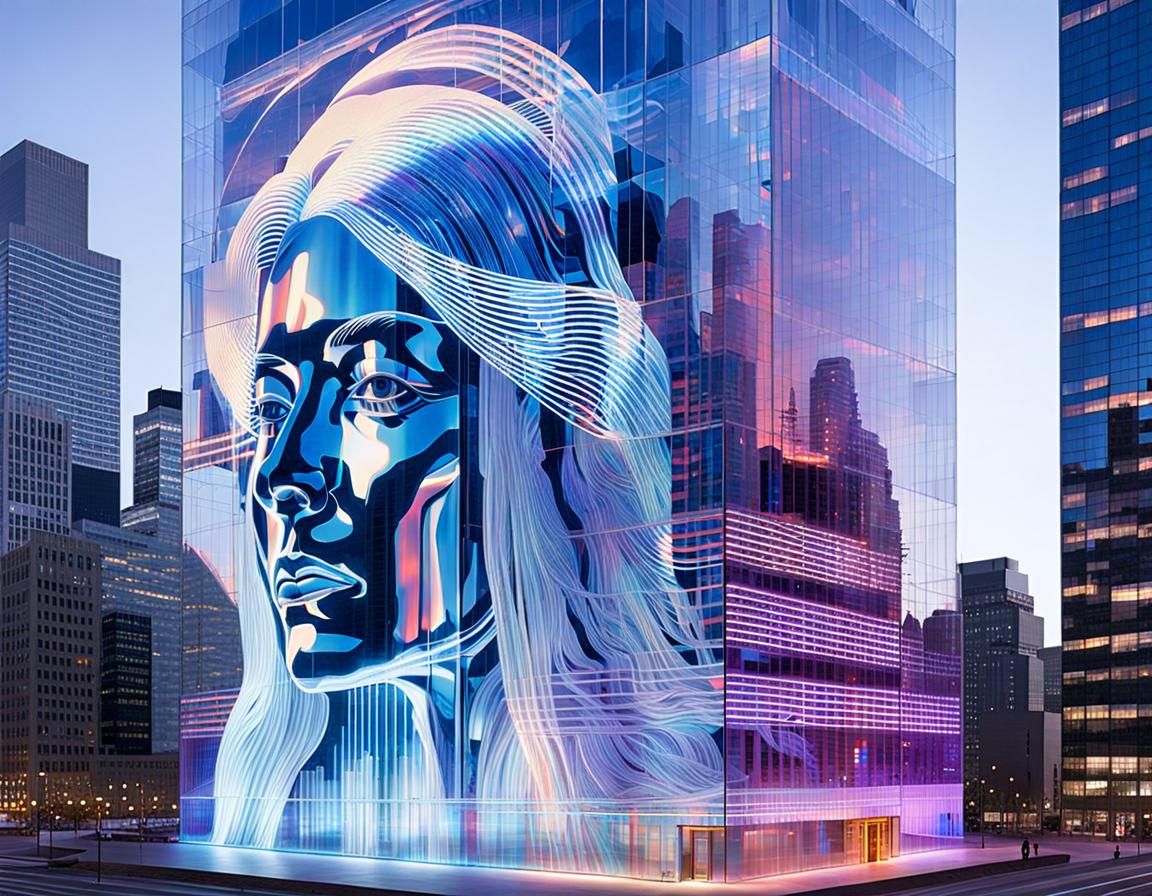 Futuristic Holographic Woman in Translucent Art Projection