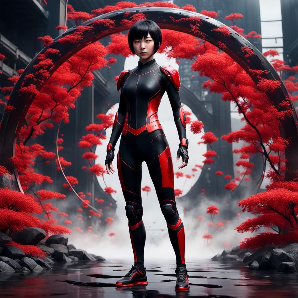 Japanese Woman in Nanosuit: Detailed Fantasy Art