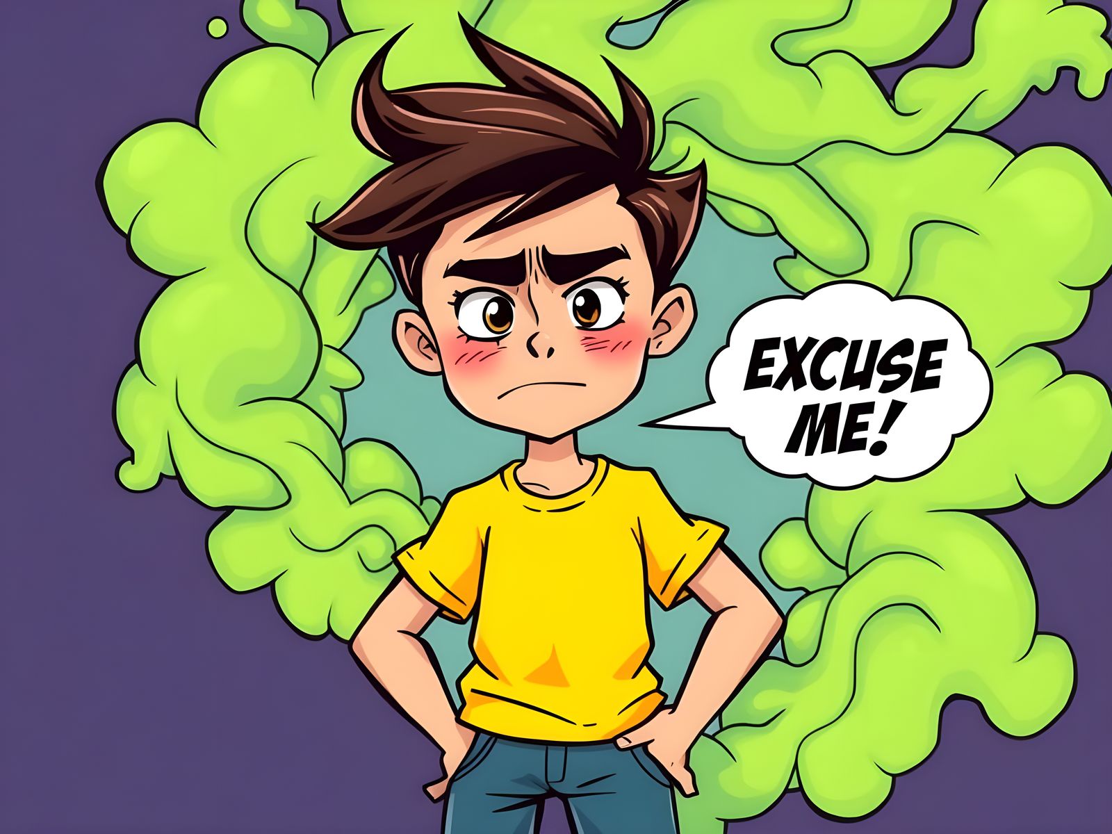 Boy with Green Gas: Comic Book Style Illustration