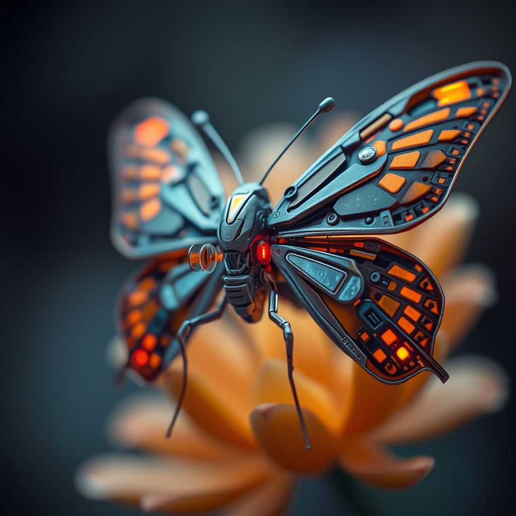 Cyber Robotic Butterfly in Retro Sci-Fi Style