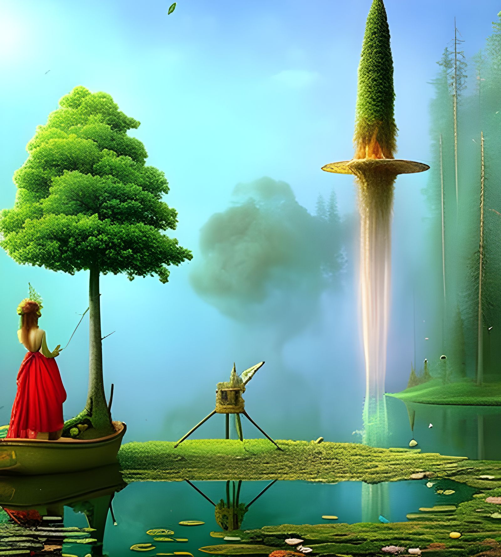 Erupting Pond: A Biopunk Summer Scene