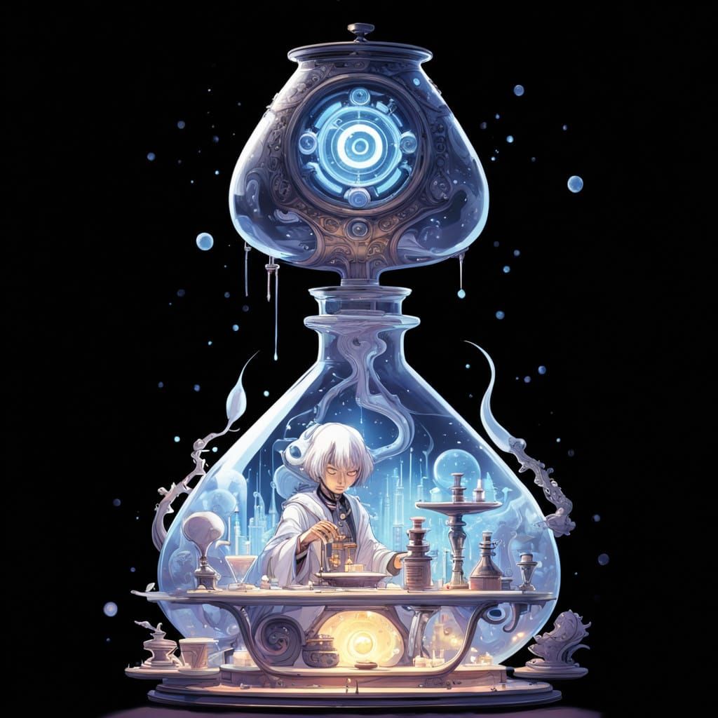 Mystical Alchemist in a Biomechanical Laboratory