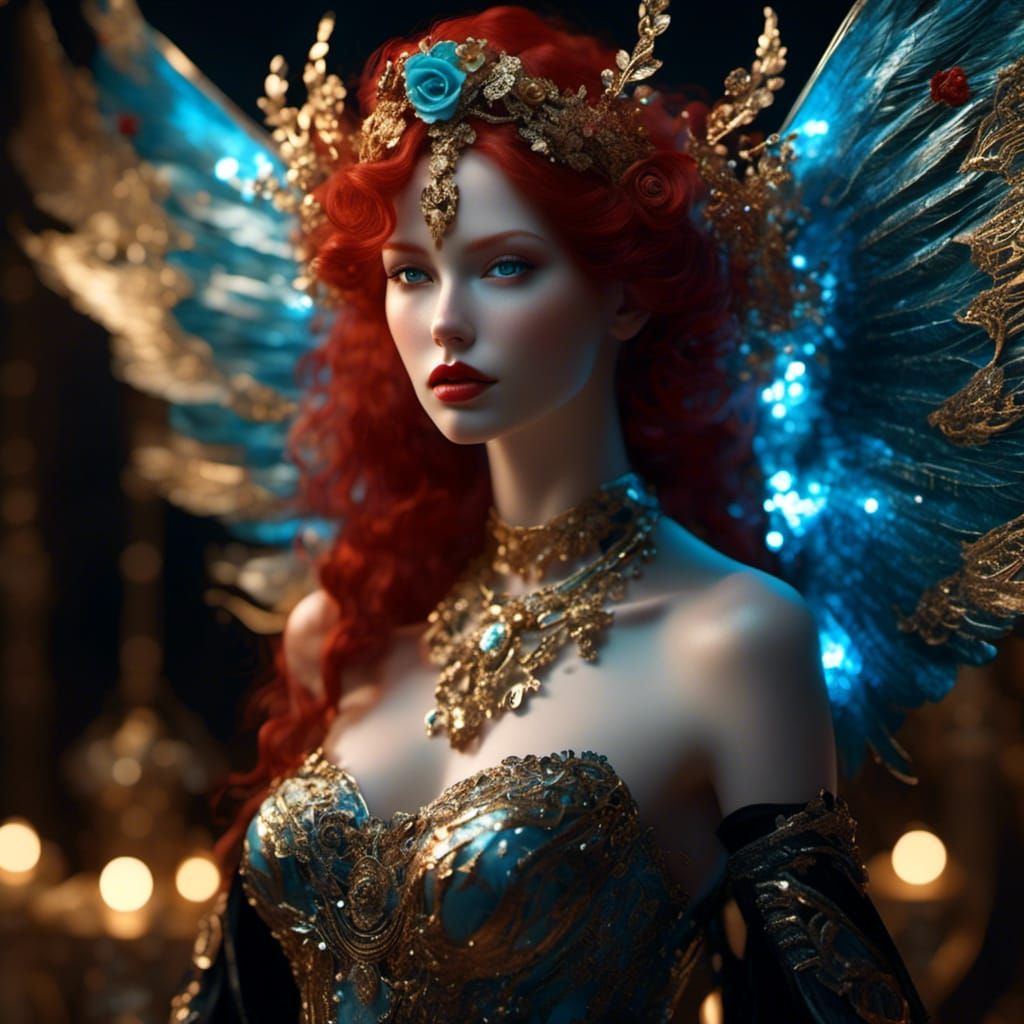 Beautiful Red-Haired Angel in Lingerie, Hyperreal Style