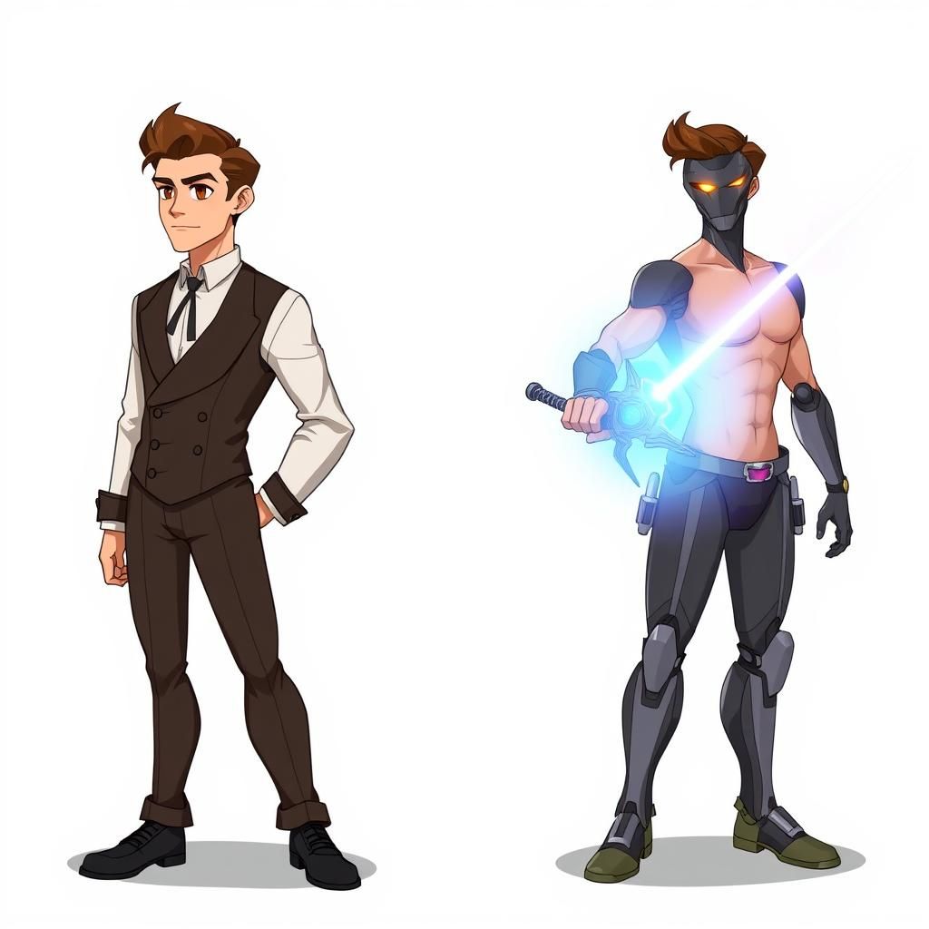 Two contrasting character profile images of Otto, the androi...