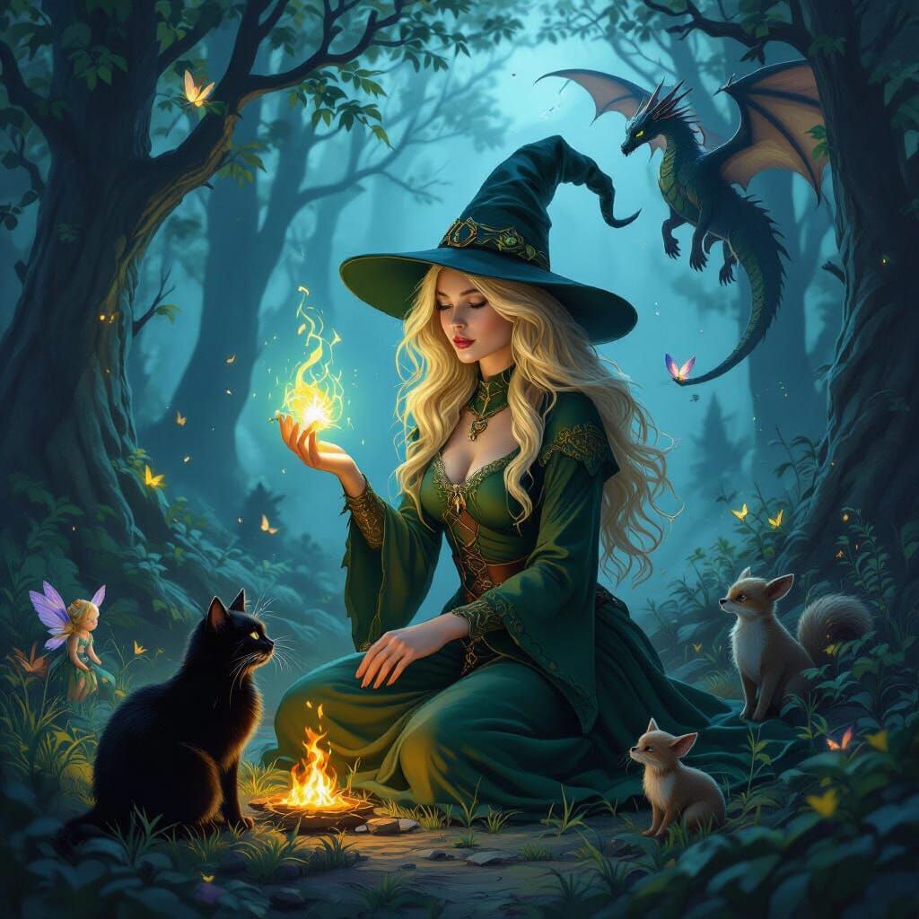 Irish Celtic Witchcraft in Enchanted Forest: Dark Fantasy Ar...
