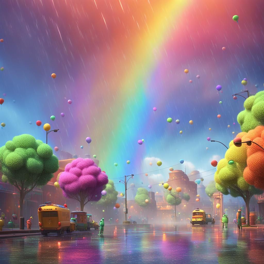 Rainbow Rain Thursday Morning in 3D Style