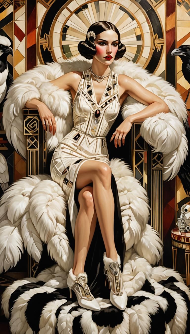 Art Deco Portrait of Woman with Bioluminescent Accents