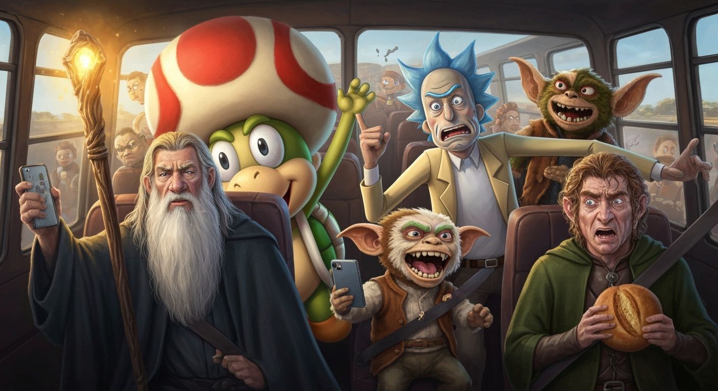 Overcrowded Bus with Gandalf and Rick Sanchez