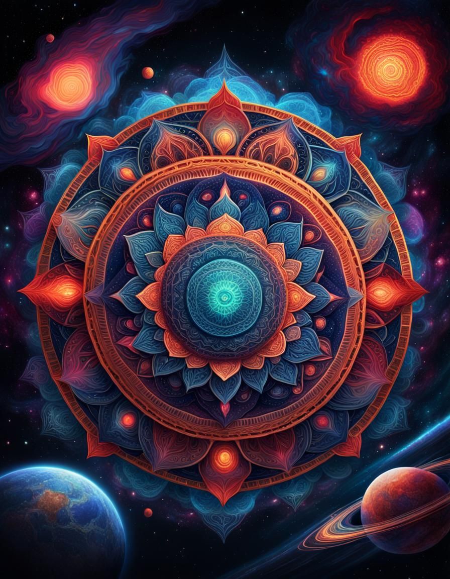 Glowing Mandala Planet in Deep Space Concept Art