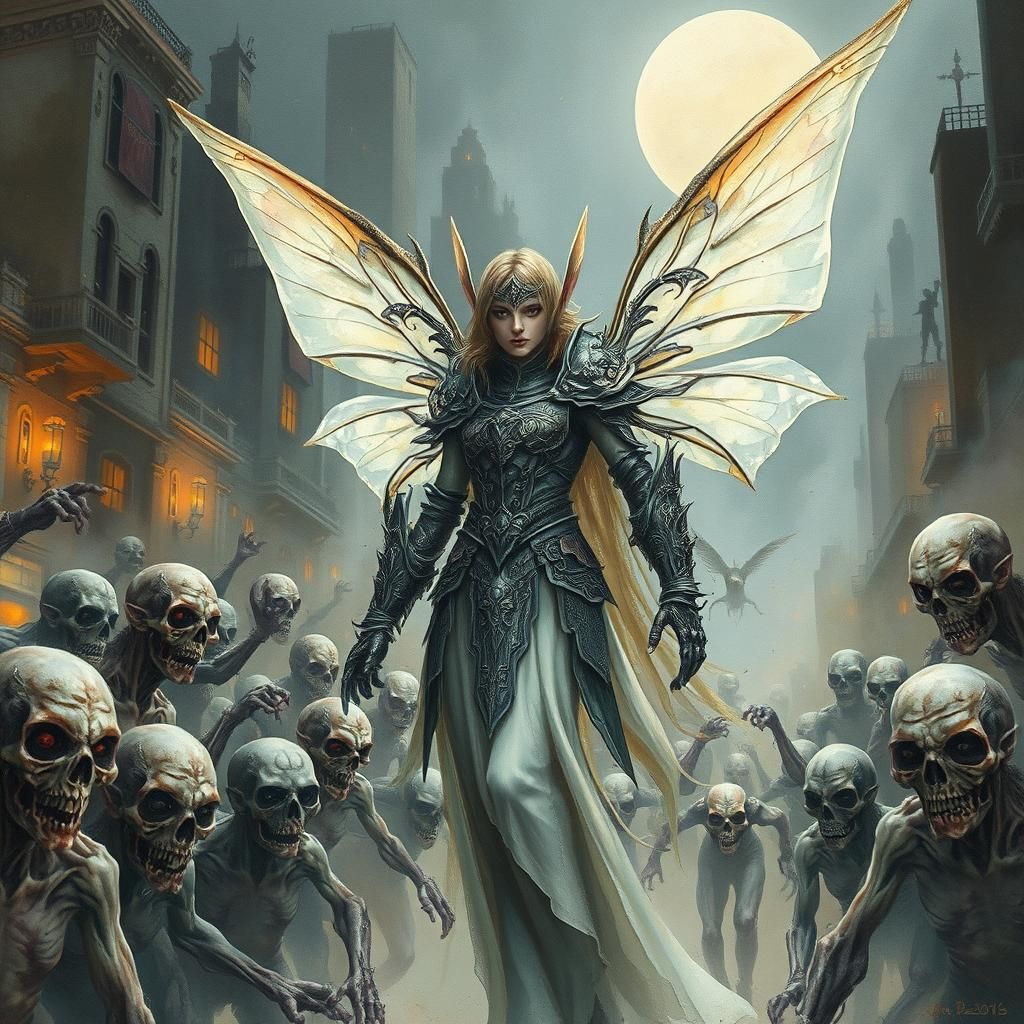 Fairy Elf Warrior vs Zombies: Art Deco Surrealism