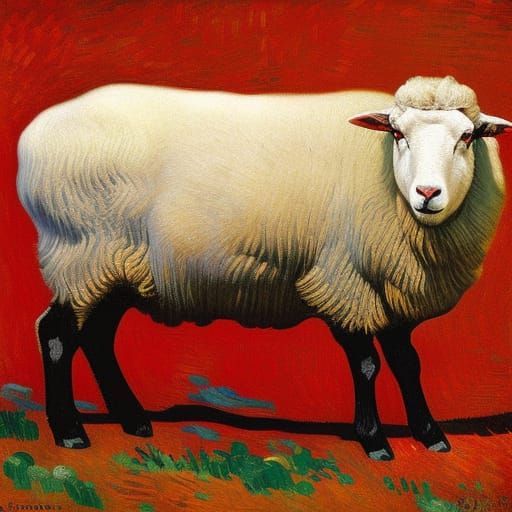 Sheep in Field, Post-Impressionist Style