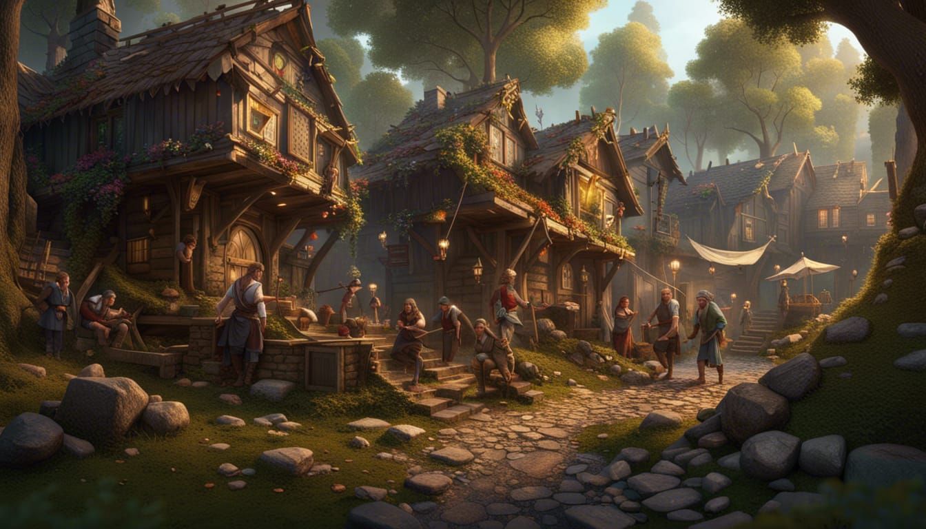 Fantasy Village Construction: Detailed Concept Art
